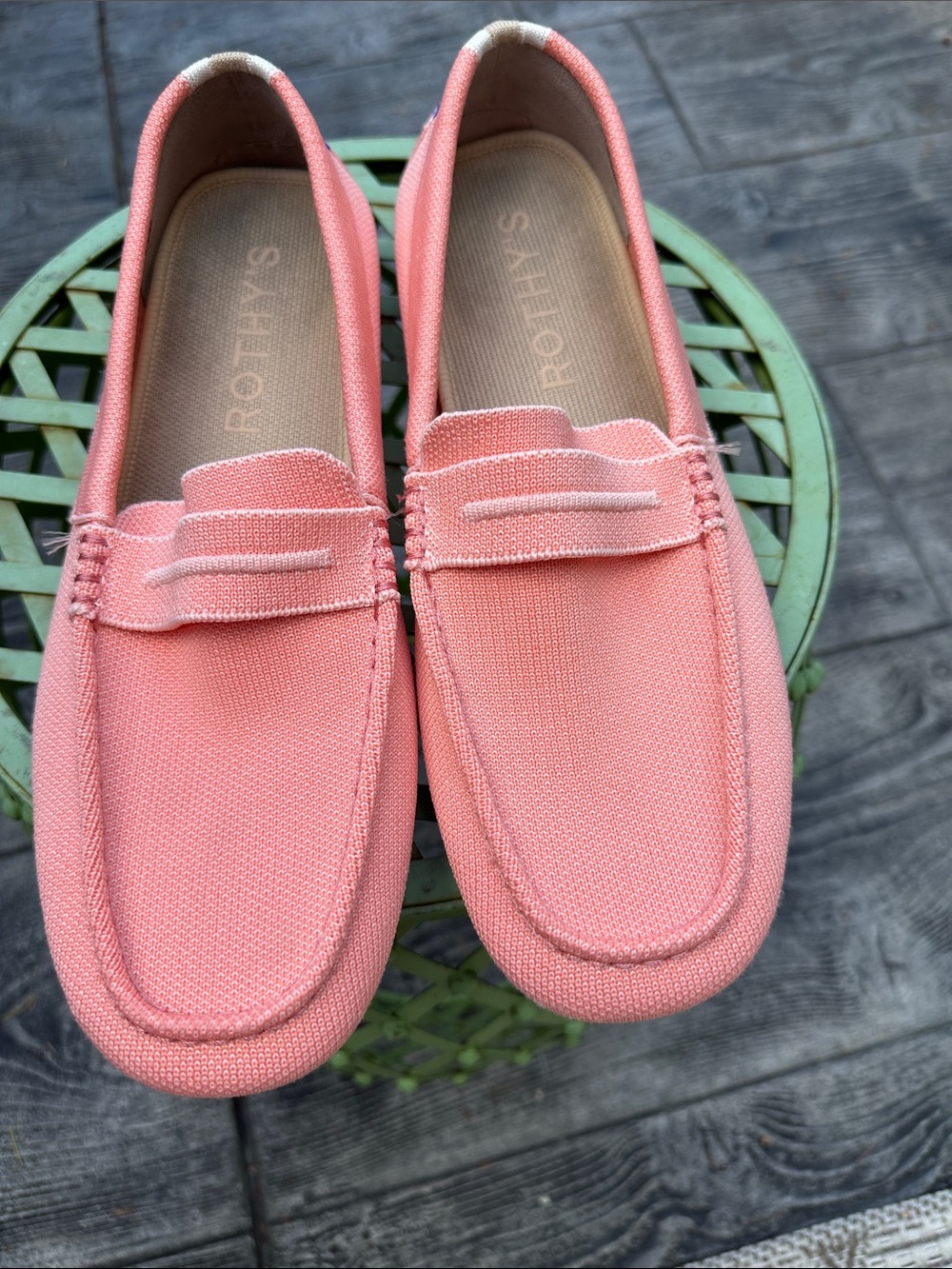 Rothy's Coral Pink Canvas Penny Loafers